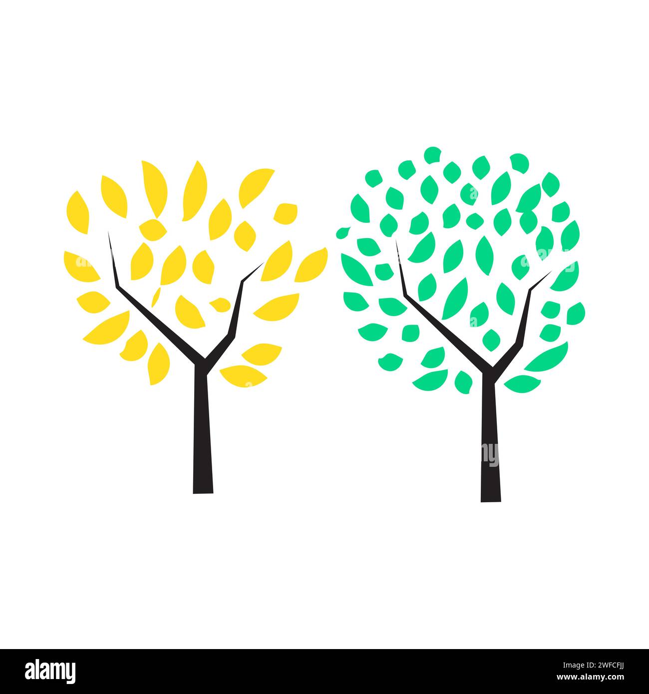 Arbre vert jaune dans le style de dessin animé. Concevoir l'illustration de l'arbre de printemps. Arrière-plan de la nature. Illustration vectorielle. image de stock. SPE 10. Illustration de Vecteur