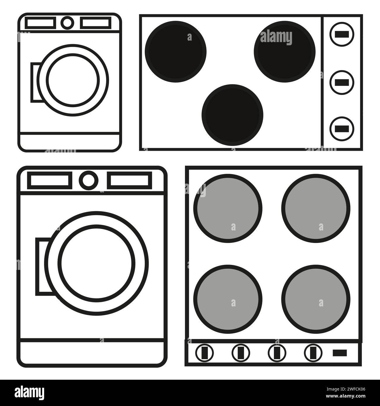 Icône plate moderne avec icônes d'appareils ménagers ensemble. Icônes machine à laver, cuisinière électrique. Illustration vectorielle. image de stock. SPE 10. Illustration de Vecteur