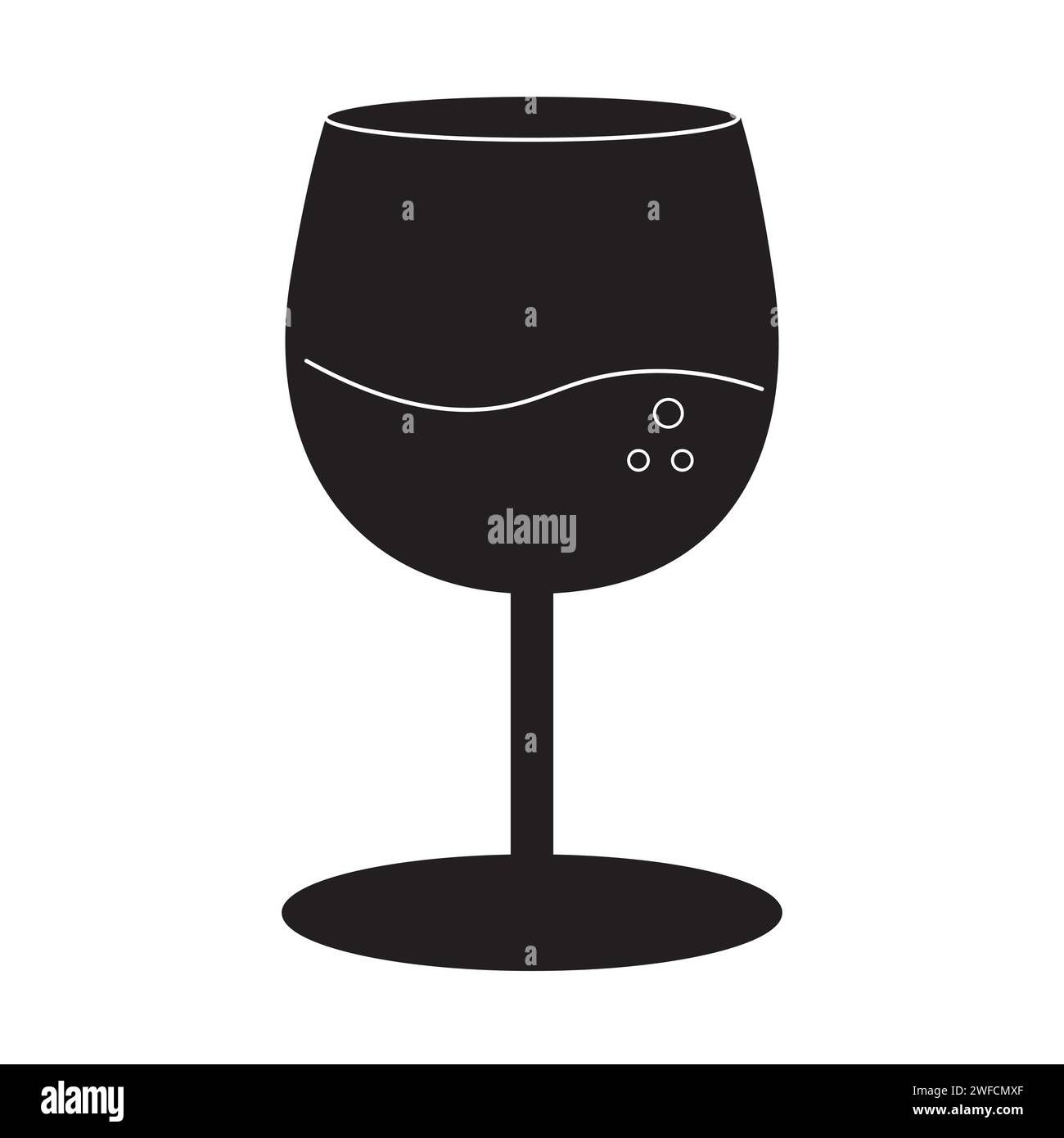 Icône en verre à vin noir. Fond blanc. Fêtez la fête. Illustration vectorielle. image de stock. SPE 10. Illustration de Vecteur