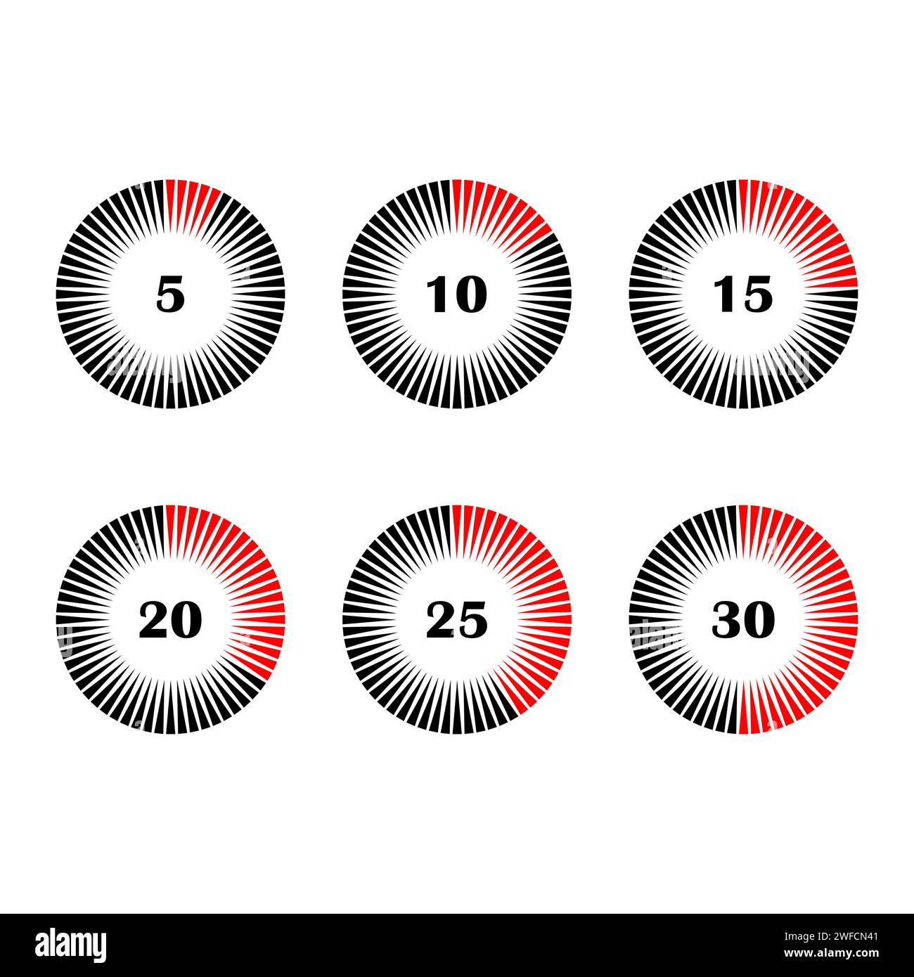 icônes chronomètre définies 10, 15, 20, 25, 30 minutes. Icône de chronomètre. Illustration vectorielle. image de stock. SPE 10. Illustration de Vecteur
