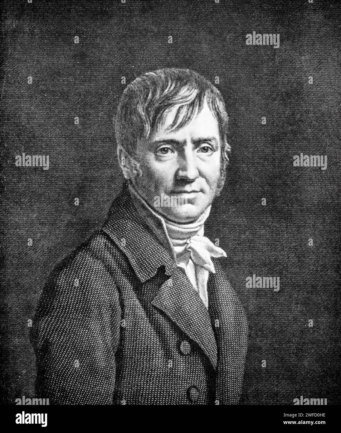 Portrait de Pierre-Joseph redouté (10 juillet 1759 – 19 juin 1840), est un peintre et botaniste belge, connu pour ses aquarelles de roses, lys et autres fleurs au Château de Malmaison, dont beaucoup ont été publiées sous forme de grandes gravures en pointillés colorées. Il a été surnommé « le Raphaël des fleurs » et a été appelé le plus grand illustrateur botanique de tous les temps. Banque D'Images