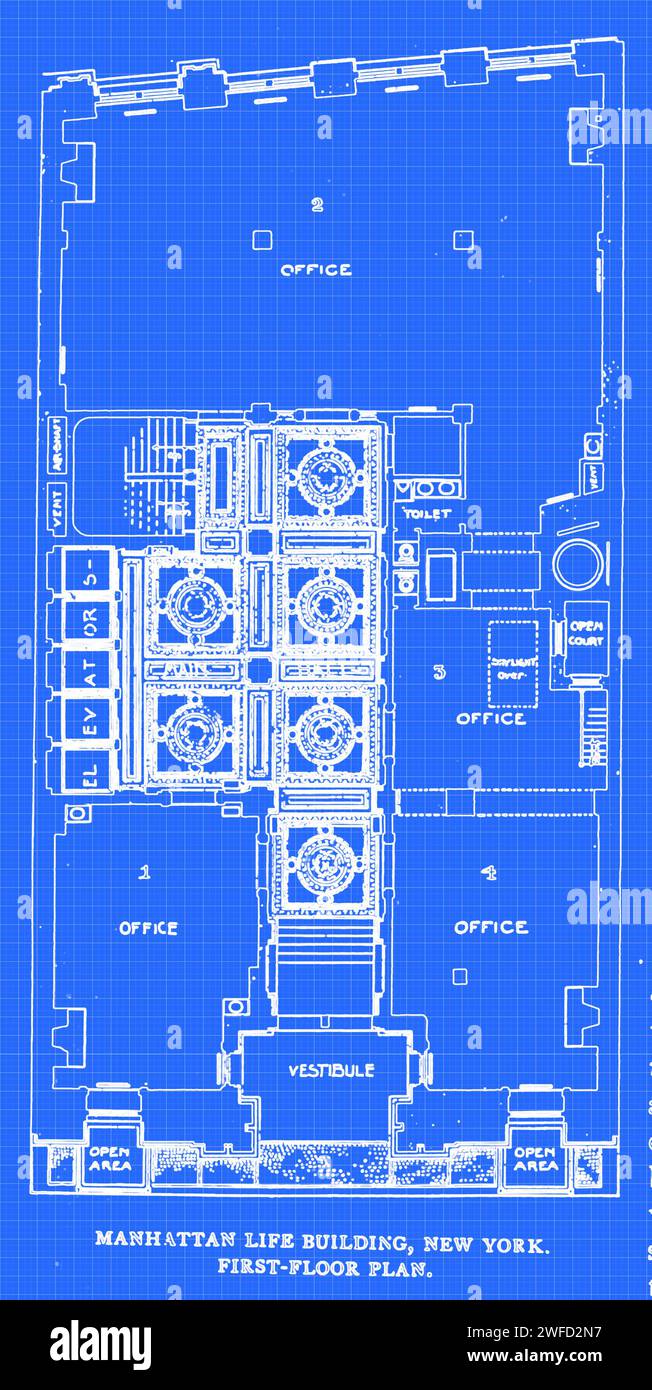 MANHATTAN LIFE BUILDING, NEW YORK.premier plan d'étage de l'article LES RELATIONS ARCHITECTURALES DU BÂTIMENT ACIER-SQUELETTE.par F. H. Kimball. Extrait du magazine Engineering consacré au progrès industriel Volume XI octobre 1897 The Engineering Magazine Co Banque D'Images