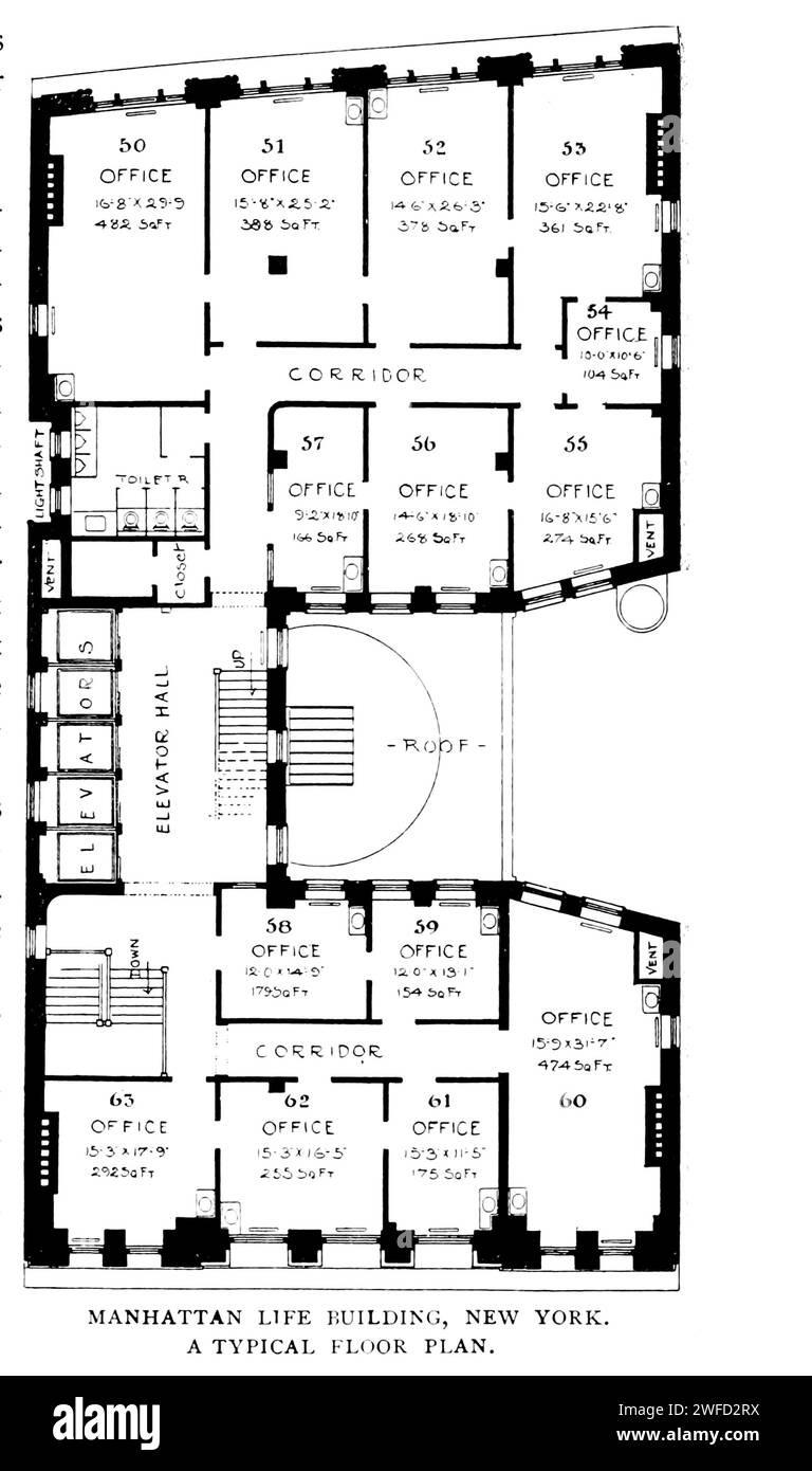MANHATTAN LIFE BUILDING, NEW YORK.plancher typique de l'article LES RELATIONS ARCHITECTURALES DU BÂTIMENT ACIER-SQUELETTE.par F. H. Kimball. Extrait du magazine Engineering consacré au progrès industriel Volume XI octobre 1897 The Engineering Magazine Co Banque D'Images