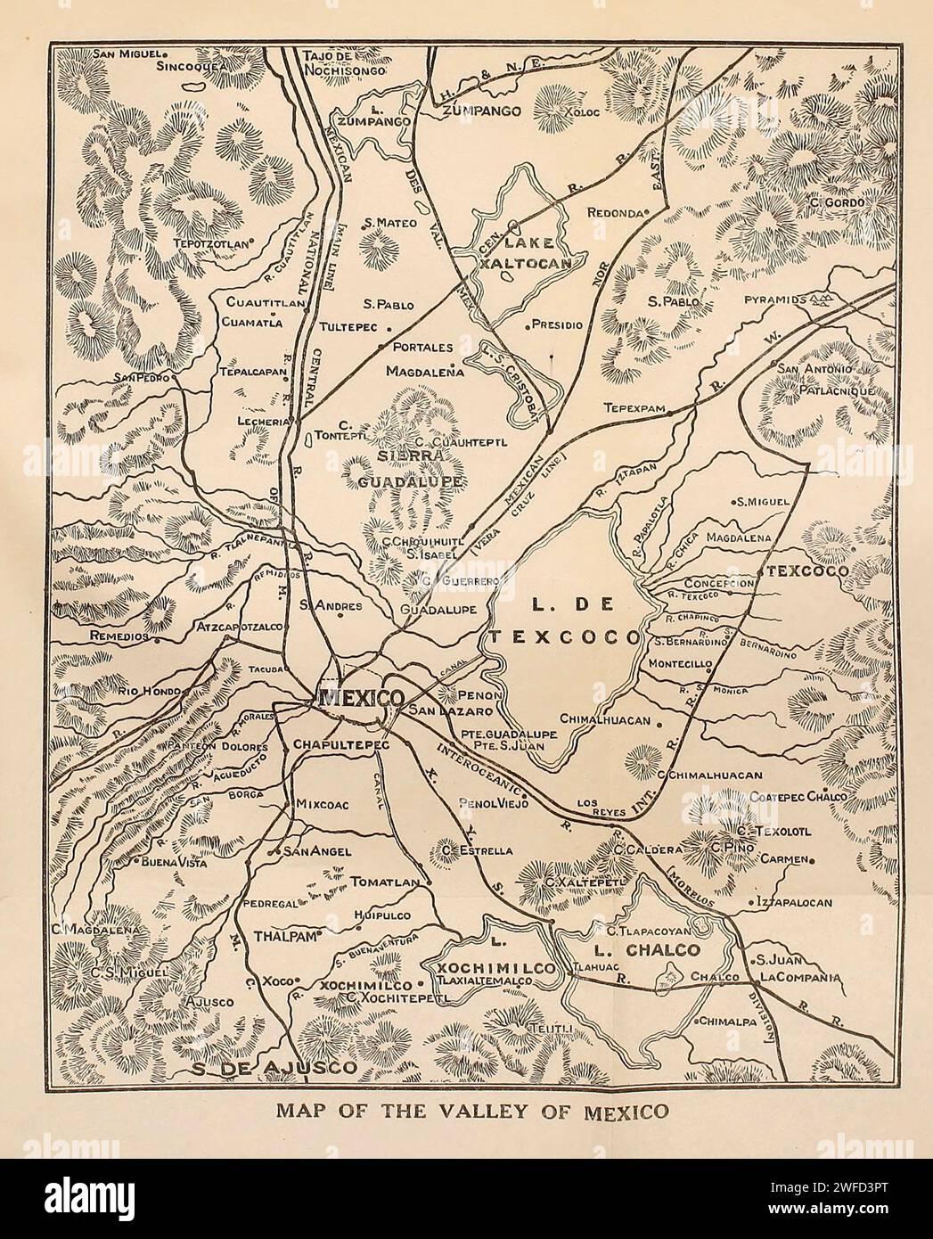 Carte de la vallée du Mexique Banque D'Images