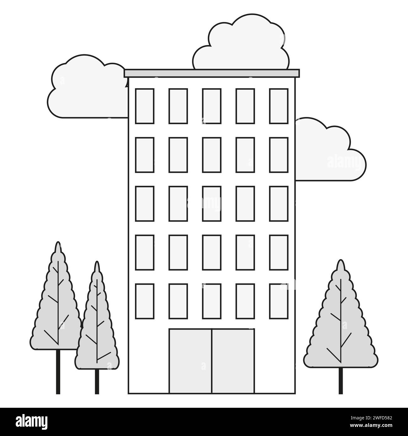 Icône de la tour moderne. Bâtiment, ville. Illustration vectorielle. Image de stock. Illustration de Vecteur