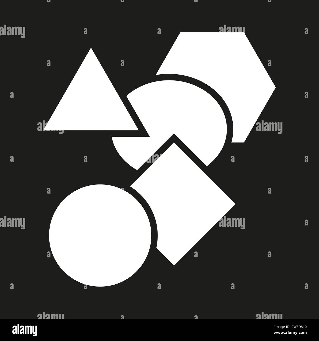 Icône géométrique, forme de logo avec cercle, carré et triangle superposés. Icône de symbole de construction, de bâtiment, de structure et d'assemblage. image de stock. EPS Illustration de Vecteur