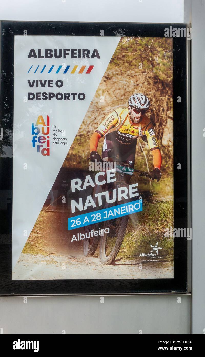 Course nature Albufeira 2024 Mountain Bike Race événement sportif affiche publicitaire du 26 au 28 janvier 2024 Banque D'Images