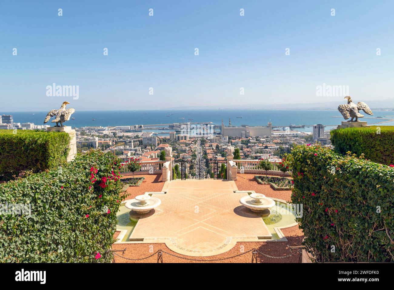 Jardins suspendus de Haïfa (Bahá’í Gärten) dans la ville de Haïfa (Israël) Banque D'Images