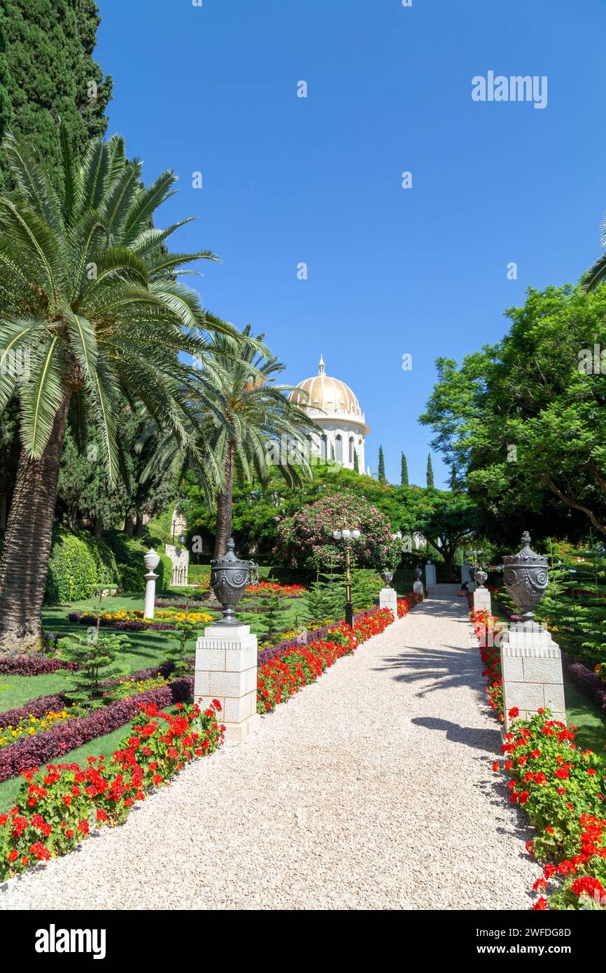 Jardins suspendus de Haïfa (Bahá’í Gärten) dans la ville de Haïfa (Israël) Banque D'Images