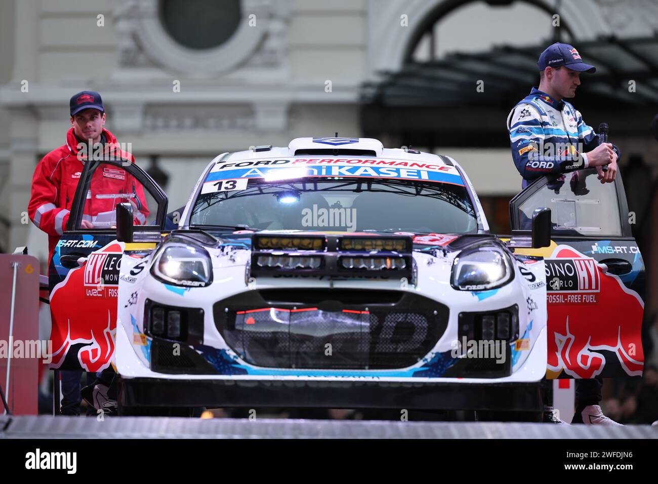 Monaco, Monaco. 25 janvier 2024. MONACO, MONTE-CARLO - 25. Janvier 2024 : Gregoire Munster du Luxembourg et Louis Louka de la Belgique du M-Sport Ford World Rally Team avec le Ford Puma Rally1 Hybrid lors de la présentation au FIA World Rally Championship WRC Rallye automobile Monte-Carlo, le 25 janvier 2024 lors du RALLYE WRC, FIA World Rally Championship - Rallye Monte Carlo 2024, (photo et copyright @ Jun QIAN/ATP images (QIAN Jun/ATP/SPP) crédit : SPP Sport Press photo. /Alamy Live News Banque D'Images