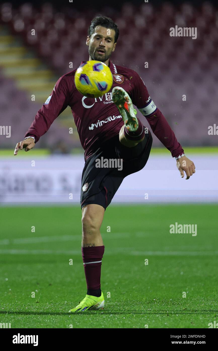 Salerne, Italie. 29 janvier 2024. Alessandro Garofalo/LaPresse 29 gennaio 2024 Salerno, Italia sport calcio Salernitana vs Roma - Campionato di calcio Serie A Tim 2023/2024 - Stadio Arechi. Nella foto : Antonio Candreva (États-Unis Salernitana 1919) ; janvier 29 2024 Salernitana vs Roma - Championnat italien de football Ligue A 2023/2024 - Stade Arechi. Sur la photo : Antonio Candreva (US Salernitana 1919) ; crédit : LaPresse/Alamy Live News Banque D'Images