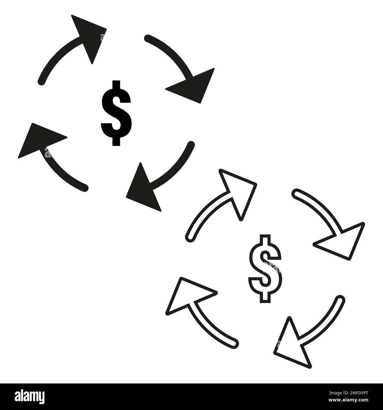 Vélocité de l'argent. Icône de circulation de la devise dollar. Illustration vectorielle. SPE 10. Image de stock. Illustration de Vecteur