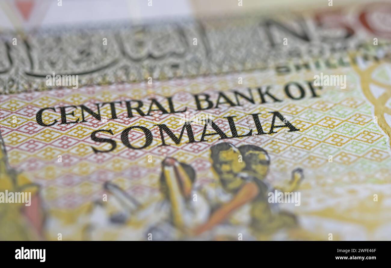 Gros plan du billet de banque de Shilling de la Banque centrale de Somalie Banque D'Images