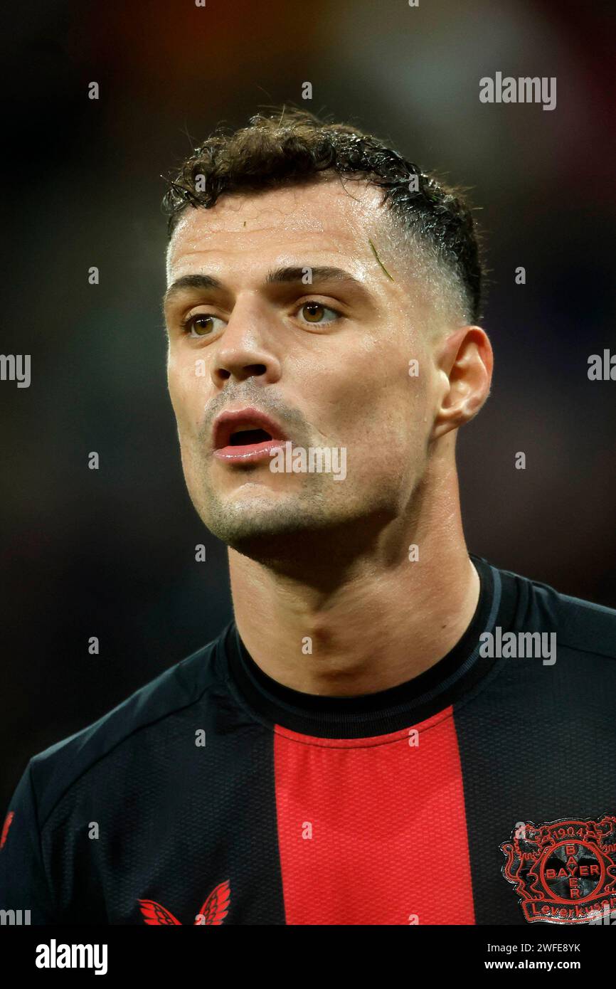 Leverkusen, Deutschland, Allemagne 1. Fussball Bundesliga, 19. Spieltag, Journée 19 Bayer 04 Leverkusen : Borussia Mönchengladbach 0:0 27. 01. 2024 In der Bay-Arena in Leverkusen granit XHAKA (LEV) photo : Norbert Schmidt, Duesseldorf Banque D'Images