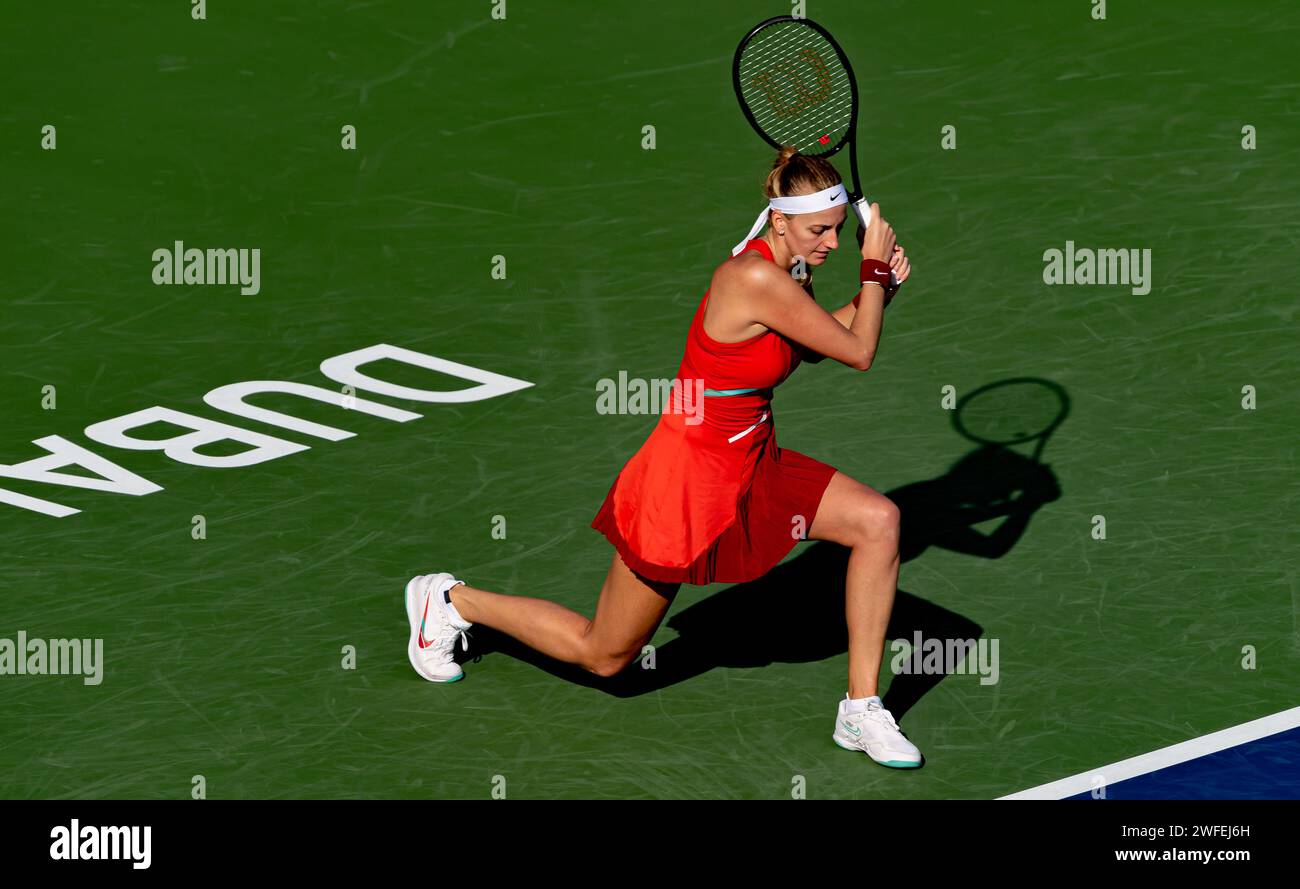 Petra KVITOVA (CZE) vs Jelena OSTAPENKO (LAT) lors de leur match de quart de finale dans le cadre des Dubai Duty Free tennis Championships WTA 500 le 17 février 2022 à Dubaï, Émirats arabes Unis. Photo de Victor Fraile / Power Sport Images Banque D'Images