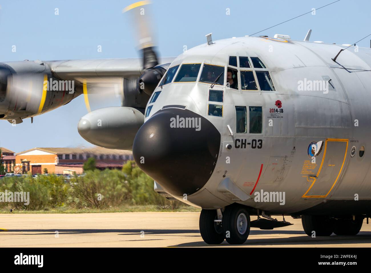 Lockheed C-130 Hercules avion cargo de l'armée de l'air belge arrivant à la base aérienne de Saragosse. Saragosse, Espagne - 20 mai 2016 Banque D'Images
