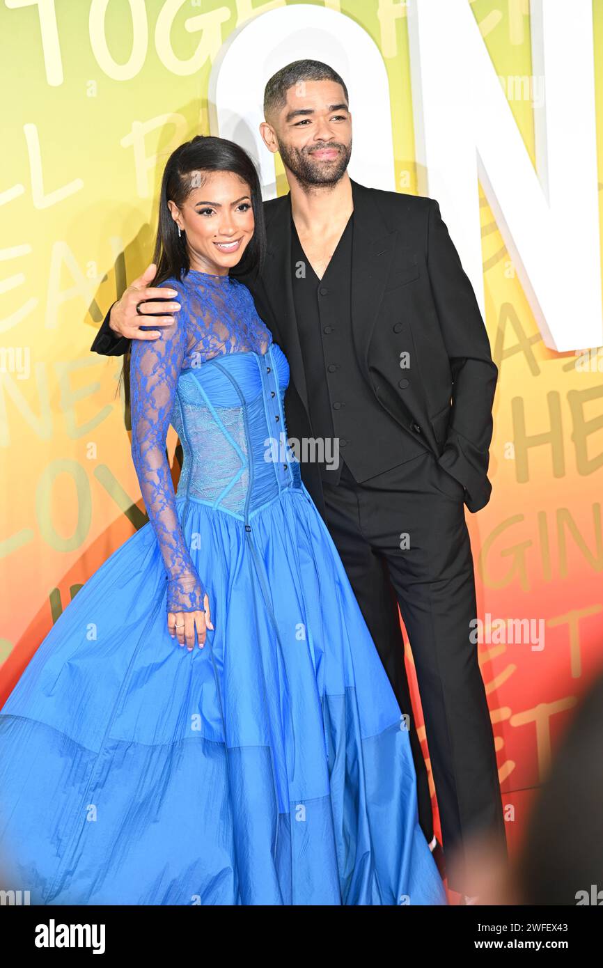 Londres, Royaume-Uni. 30 janvier 2024. Naomi Cowan et Kingsley Ben-Adir assistent à la première britannique de Bob Marley : One Love au BMX IMAX, Londres, Royaume-Uni. Crédit : Voir Li/Picture Capital/Alamy Live News Banque D'Images