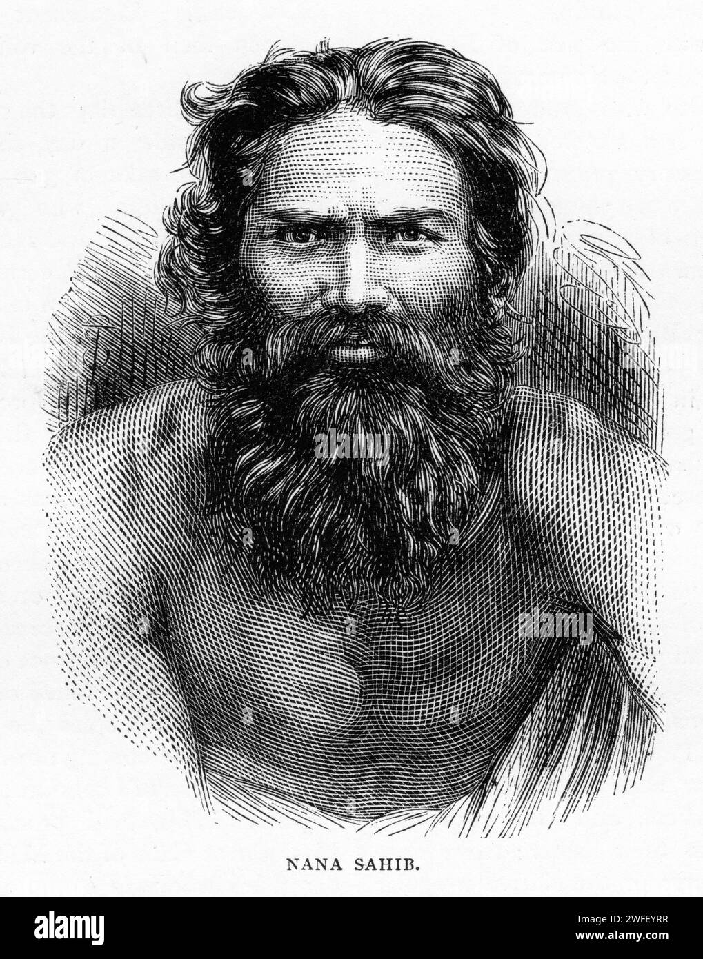 Portrait de Nana Saheb Peshwa II (1824 – 1859), né sous le nom de Dhondu Pant, un Peshwa indien de l'empire Maratha, aristocrate et combattant, qui a dirigé la rébellion à Cawnpore (Kanpur) lors de la rébellion de 1857 contre la Compagnie des Indes orientales.publié vers 1880 Banque D'Images