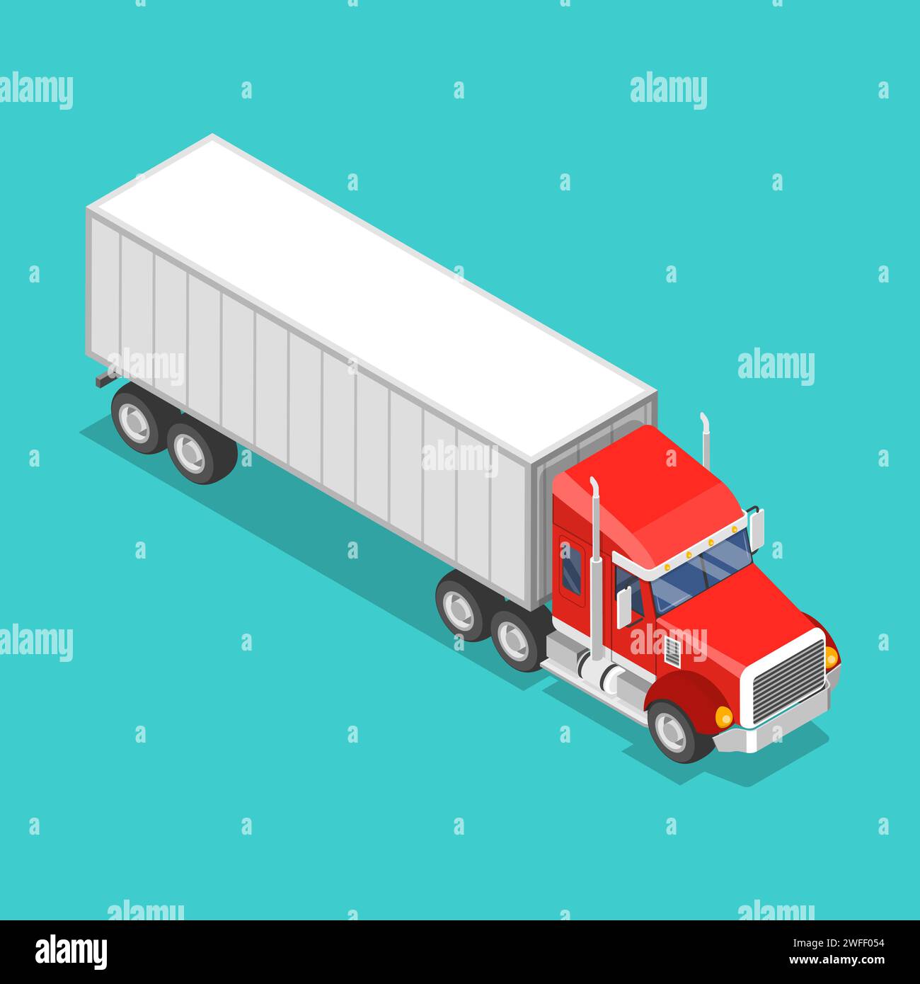 Concept isométrique de vecteur plat d'un camion de cargaison isolé sur un fond bleu. Illustration de Vecteur