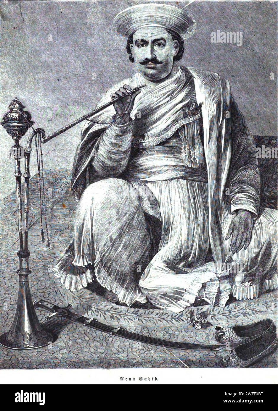 Portrait de Nana Saheb Peshwa II (1824 – 1859), né sous le nom de Dhondu Pant, un Peshwa indien de l'empire Maratha, aristocrate et combattant, qui a dirigé la rébellion à Cawnpore (Kanpur) lors de la rébellion de 1857 contre la Compagnie des Indes orientales.publié vers 1880 Banque D'Images