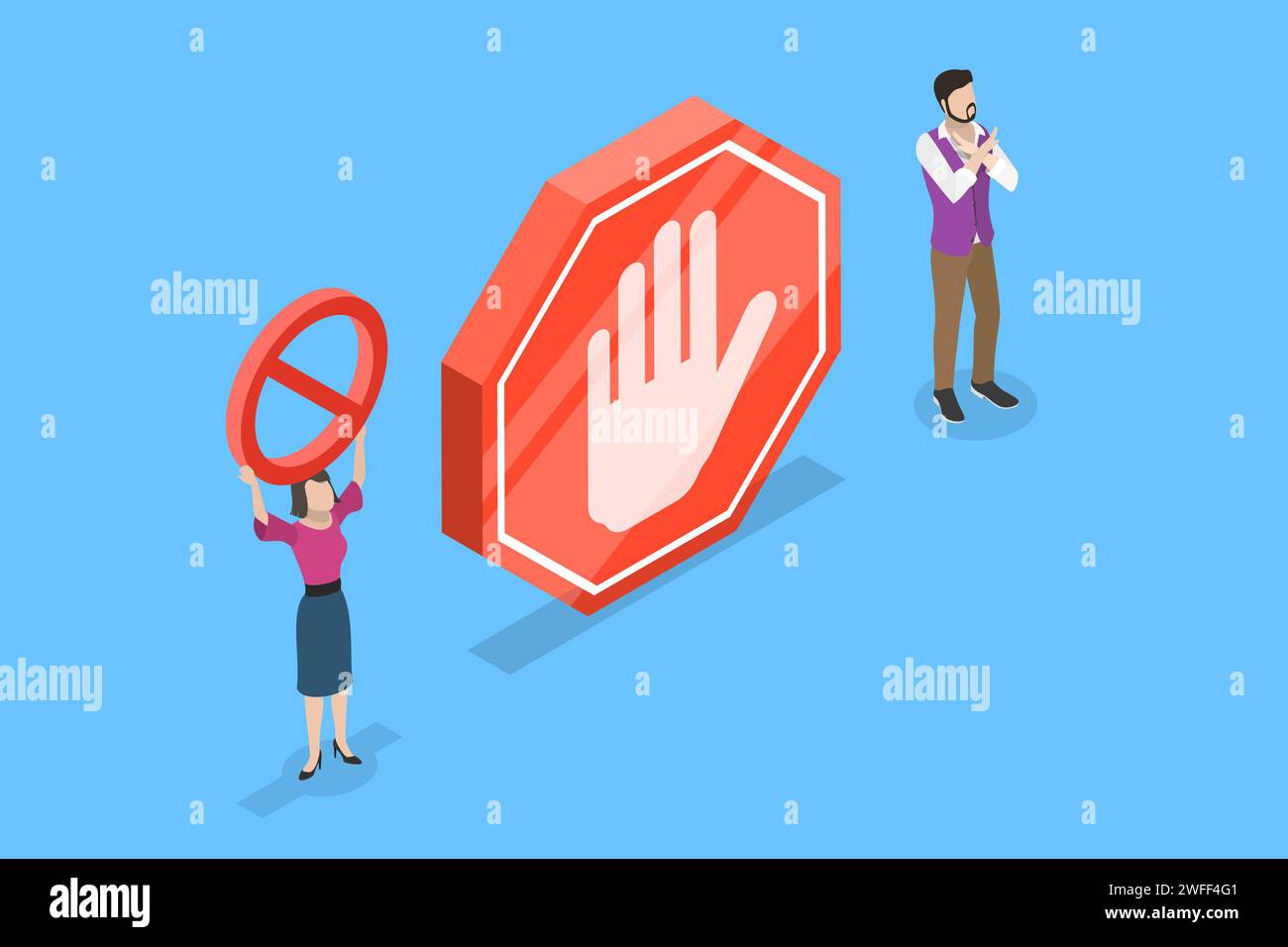 Concept de vecteur plat isométrique de. Panneau interdit ou interdit d'entrer, réservé au personnel autorisé uniquement, message de danger ou de sécurité. Illustration de Vecteur