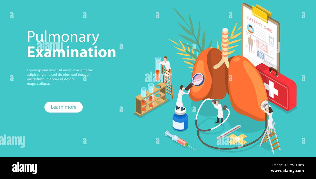 Illustration conceptuelle isométrique à vecteur plat 3D de l'examen pulmonaire, traitement des maladies respiratoires. Illustration de Vecteur