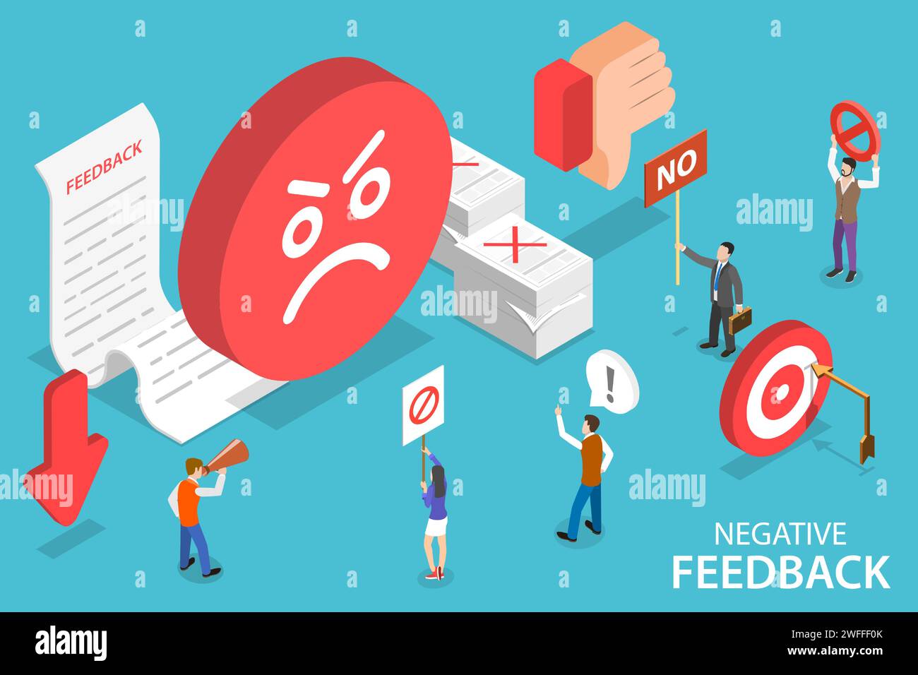 Illustration conceptuelle isométrique à vecteur plat 3D de rétroaction négative, mauvaise expérience client. Illustration de Vecteur