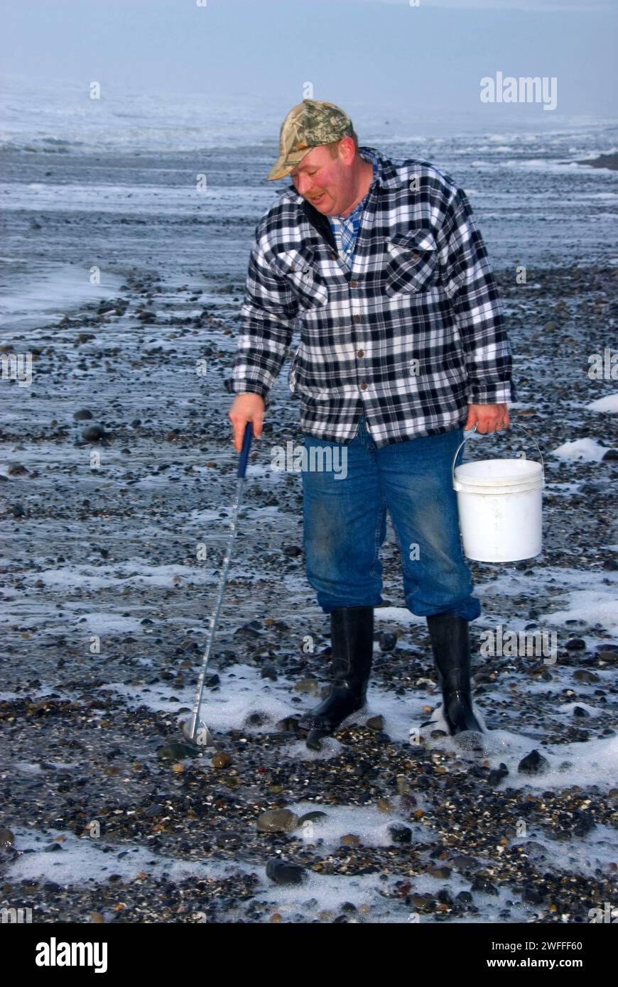 Collecteur d'Agate sur plage, parc d'état de Lost Creek, Oregon Banque D'Images