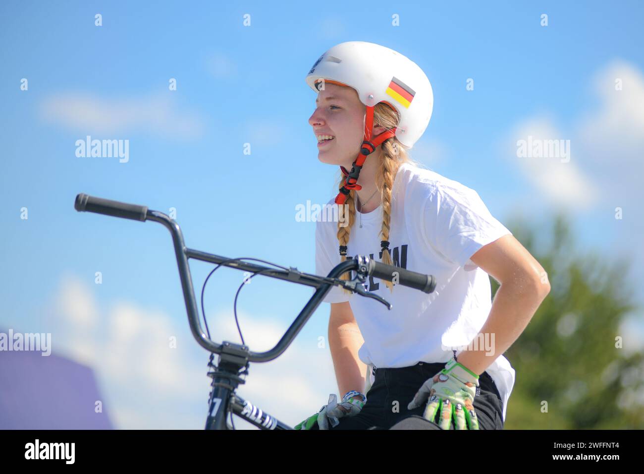 Kim Muller (Allemagne, médaille d'argent). BMX Freestyle femme. Championnats d'Europe Munich 2022 Banque D'Images