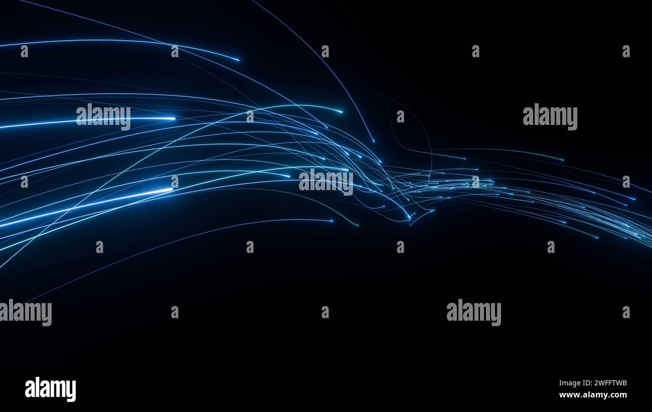 Flux et transfert de données avec Internet haut débit pour l'analyse de l'IA. Big Data, machine learning et technologie des réseaux neuronaux. Particules incandescentes abstra Banque D'Images