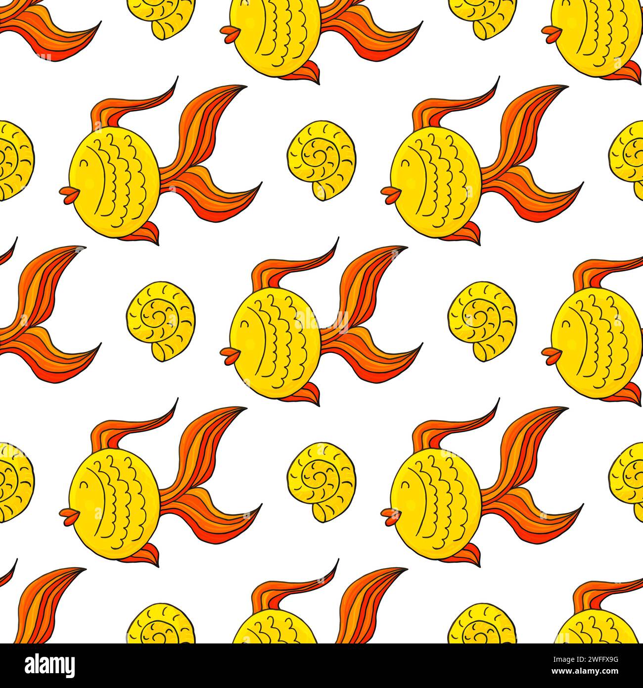 Poissons. Motif marin créatif sans couture. Motif dans le style de dessin à la main, créé pour les tissus Illustration de Vecteur