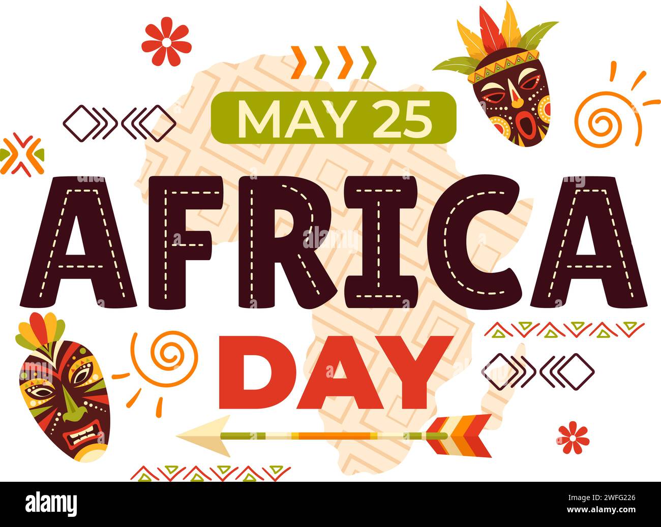 Joyeux jour de l'Afrique Illustration vectorielle le 25 mai avec Culture Figures tribales africaines et animaux typiques dans la flore et la faune fond de dessin animé plat Illustration de Vecteur