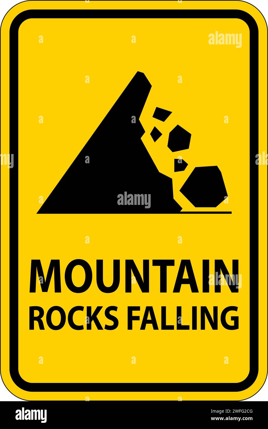 Panneau d'avertissement routier, symbole de chute de rochers de montagne Illustration de Vecteur