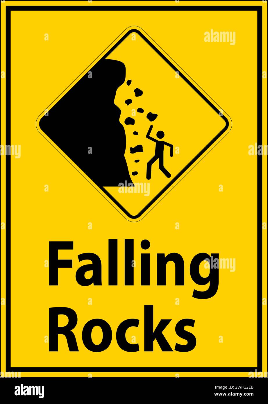 Panneau d'avertissement routier, chute de roches, chute de glace Illustration de Vecteur