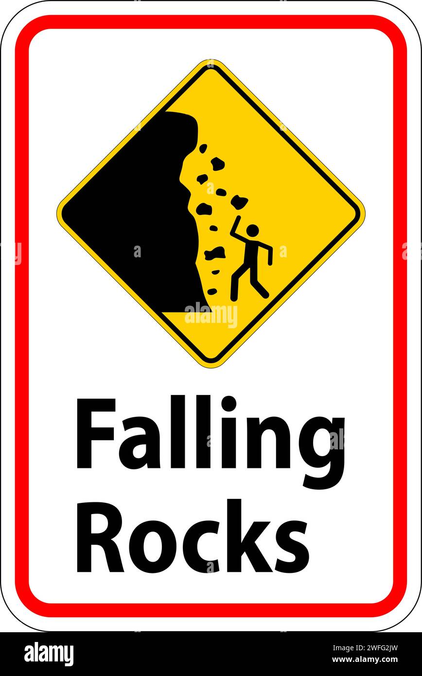 Panneau d'avertissement routier, chute de roches, chute de glace Illustration de Vecteur