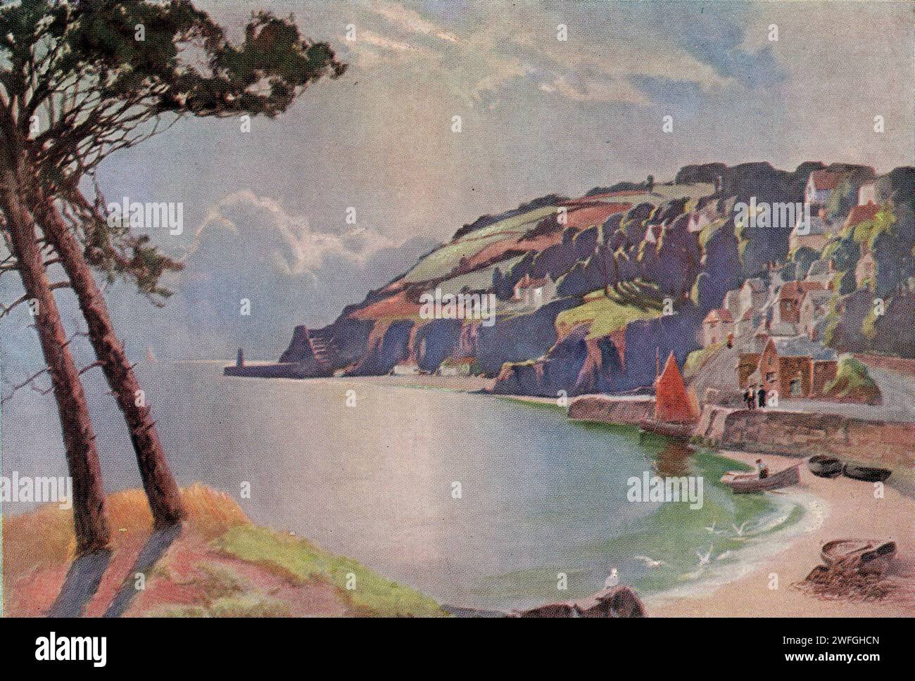 Illustration de plaque de livre couleur par Louis Burleigh Bruhl, du livre Glorious Devon. Par S.P.B. mais, publié par London Great Western Railway Company, 1928. Banque D'Images