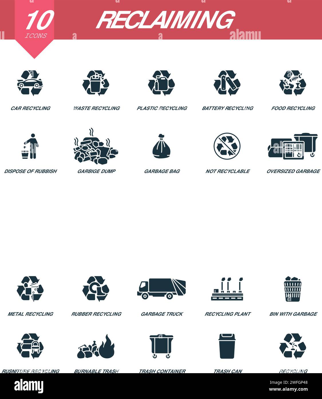 Jeu d'icônes de récupération. Icônes créatives recyclage automobile — free download