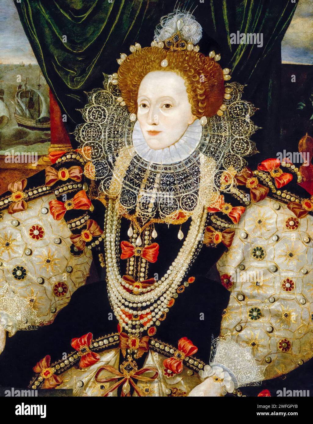 Élisabeth Ire d'Angleterre (1533-1603), reine d'Angleterre et d'Irlande (1558-1603), portrait Armada, peinture à l'huile sur panneau, vers 1588 Banque D'Images