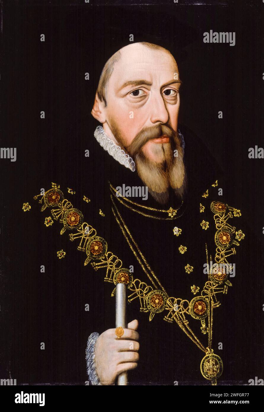 William Cecil, 1e baron Burghley, Lord Burghley (1520-1598), homme d'État anglais. Conseiller principal de la reine Elizabeth I, portrait à l'huile sur panneau, après 1572 Banque D'Images