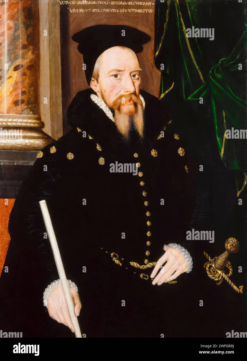William Cecil, 1e baron Burghley, Lord Burghley (1520-1598), homme d'État anglais. Conseiller en chef de la reine Elizabeth I, portrait à l'huile sur panneau, 1560-1569 Banque D'Images