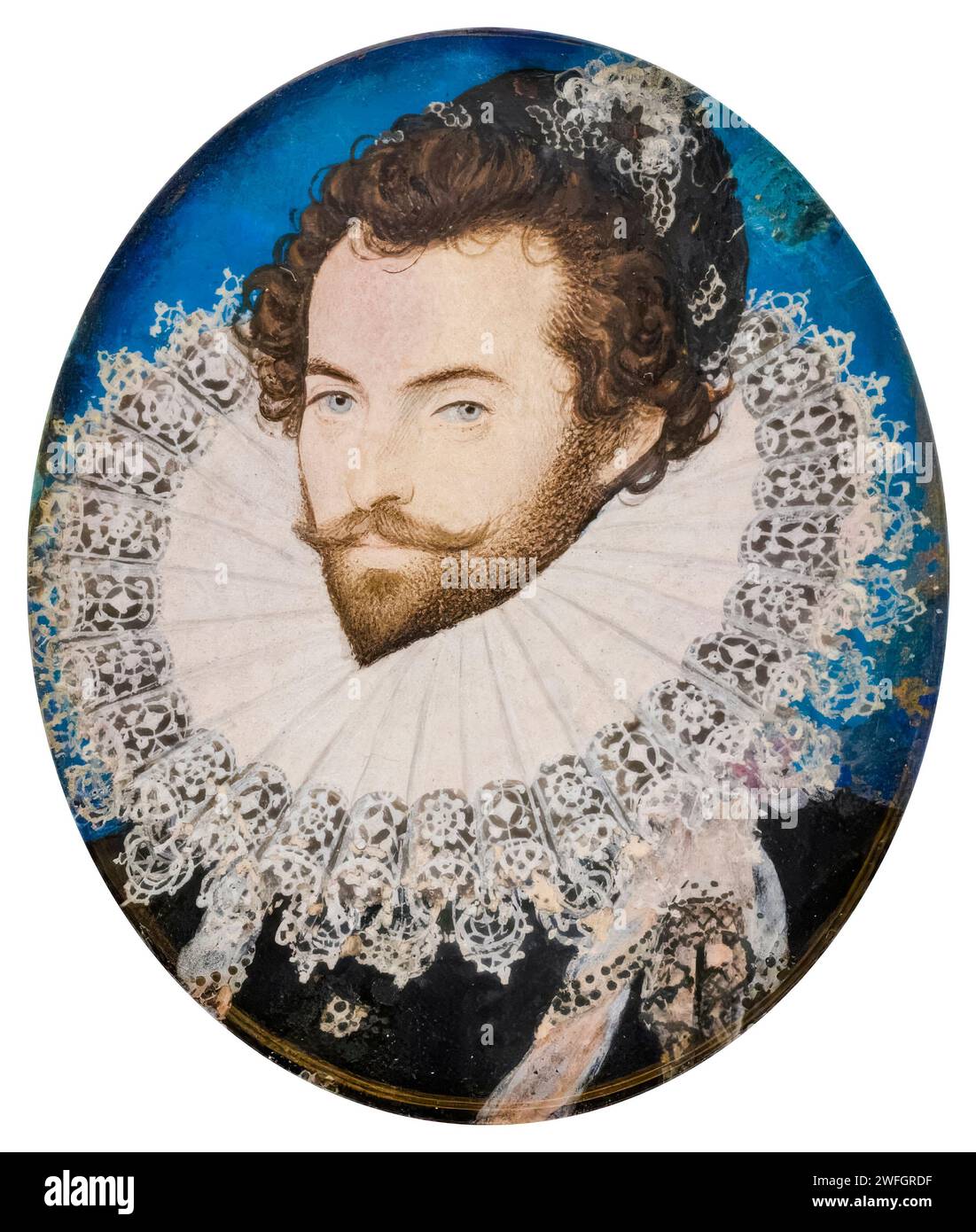 Sir Walter Raleigh (circa 1552-1618), homme d'État anglais, soldat, écrivain et explorateur, portrait miniature aquarelle sur vélin par Nicholas Hilliard, vers 1585 Banque D'Images