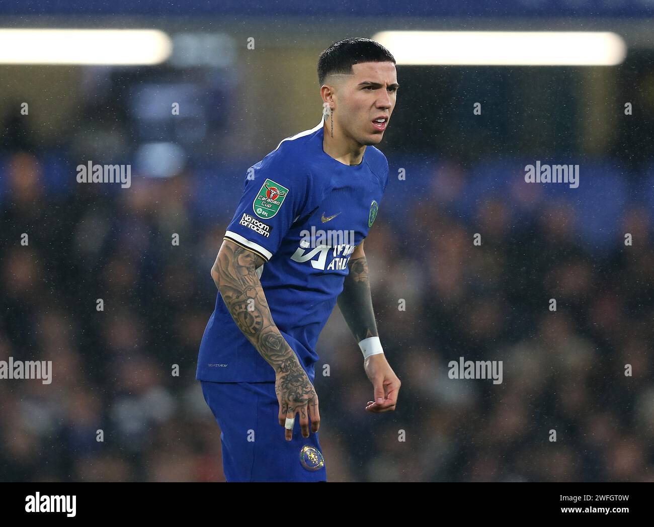 Enzo Fernandez de Chelsea. - Chelsea v Middlesbrough, Carabao Cup, demi finale 2e étape, Stamford Bridge Stadium, Londres, Royaume-Uni - 23 janvier 2024. Usage éditorial uniquement - des restrictions DataCo s'appliquent. Banque D'Images