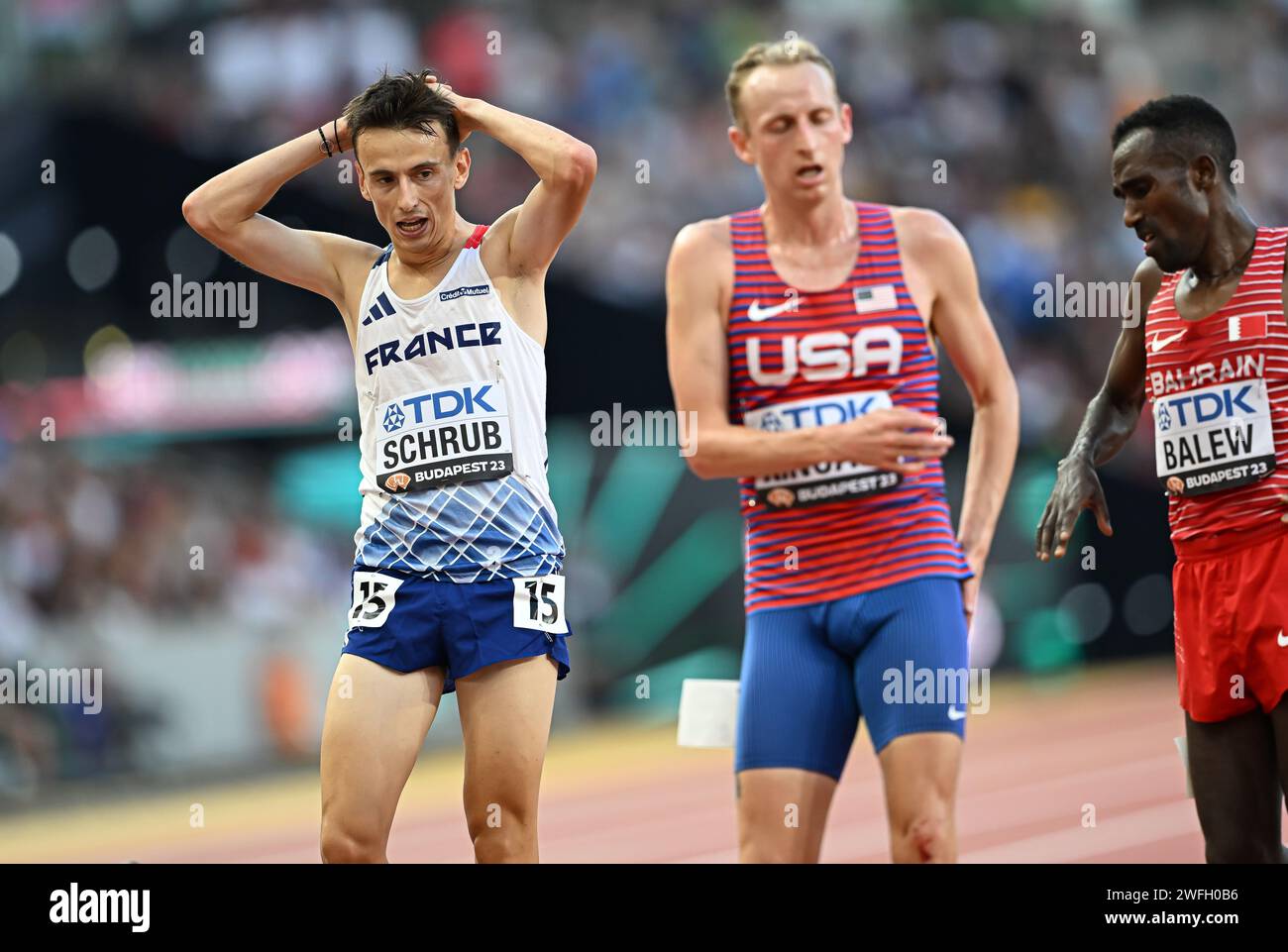 Yann SCHRUB participe au 10,000 m aux Championnats du monde d'athlétisme de Budapest 2023. Banque D'Images