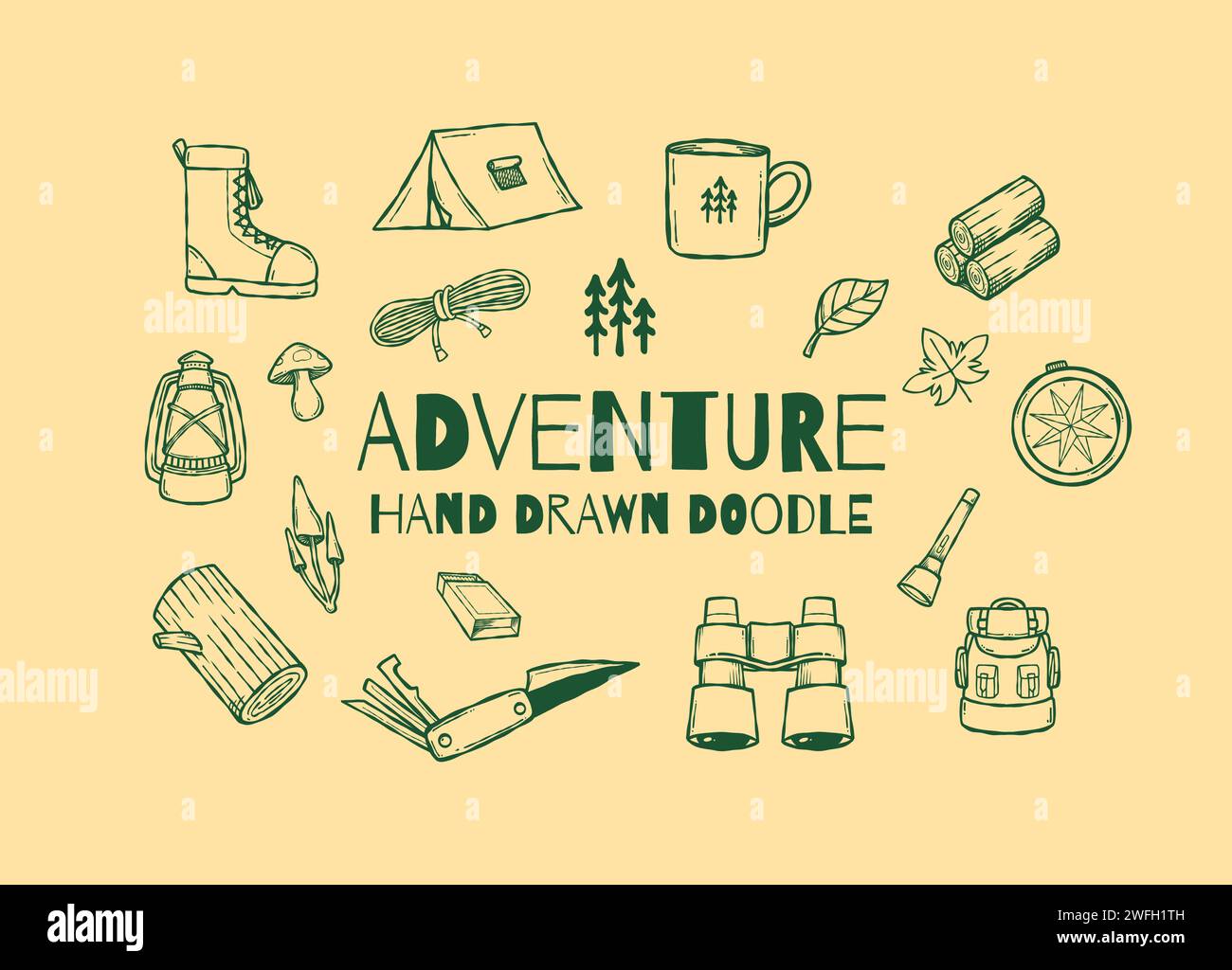 Ensemble de collection d'illustrations vectorielles d'éléments de conception de doodle d'aventure dessinés à la main Illustration de Vecteur
