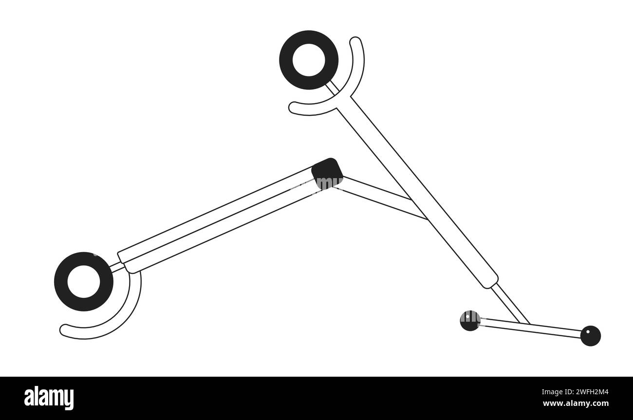 Scooter cassé retourné à l'envers objet de dessin animé 2D noir et blanc Illustration de Vecteur