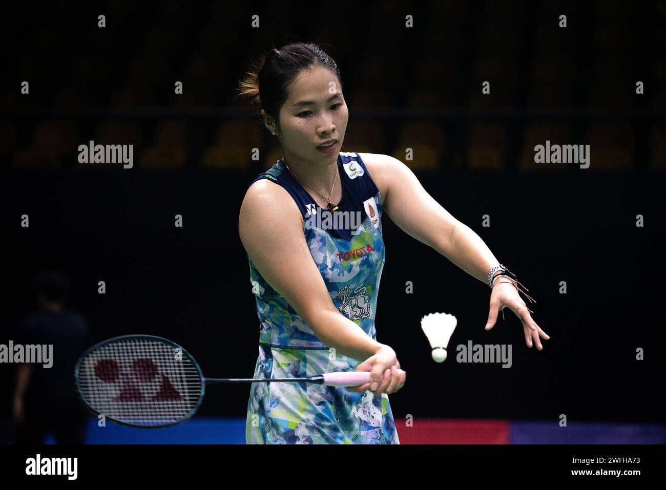 Bangkok, Thaïlande. 31 janvier 2024. Ratchanok Intanon de Thaïlande joue contre Karupathevan Letshanaa de Malaisie lors du single féminin de Badminton dans le Princess Sirivannavari Thailand Masters 2024 au stade Nimibutr. Ratchanok Intanon a gagné sur Karupathevan Letshanaa 2:0 (21:13, 21:9). Crédit : SOPA Images Limited/Alamy Live News Banque D'Images