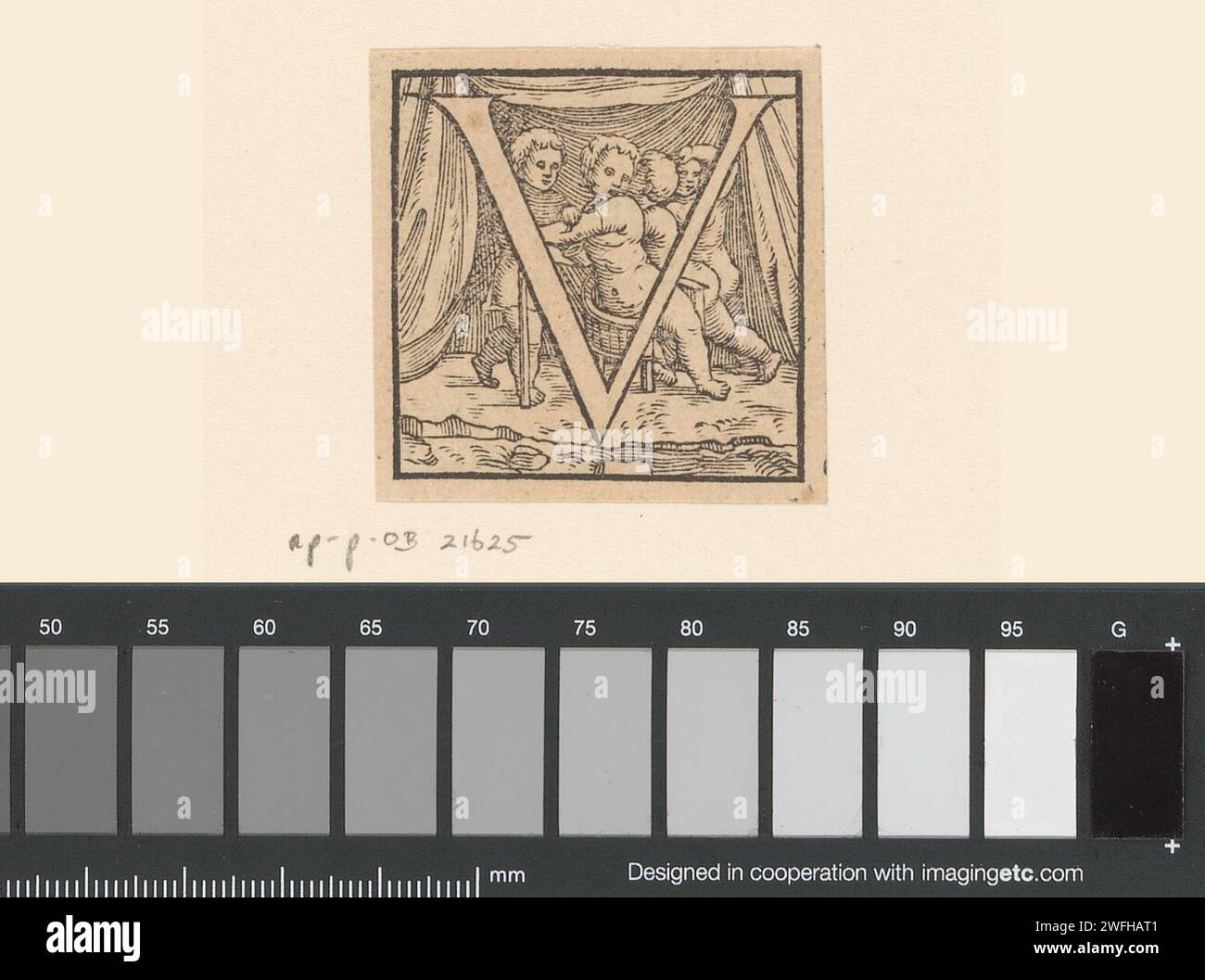 Lettre V : les enfants relient le bras d'un enfant, Anonymous, Jan Stefan van Calcar (possible), 1543 papier d'impression physiologie et anatomie. lettres, alphabet, script Banque D'Images
