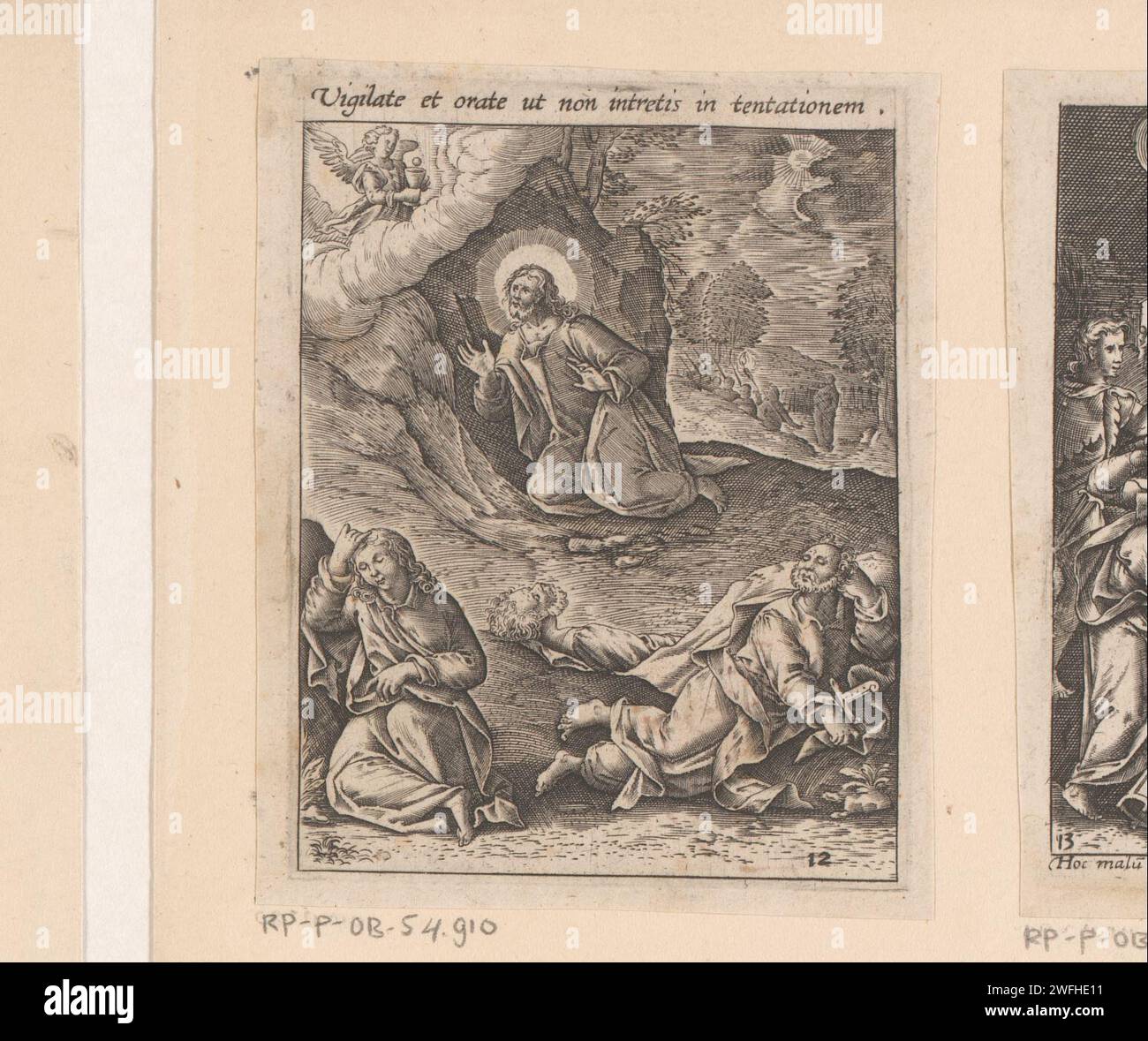 Christ in de Hof van Gethsemane, Heinrich Ulrich, 1582 - 1671 tirage numéroté ci-dessous : 12. Allemagne gravure sur papier agonie du Christ ; trois (ou onze) apôtres dormant Banque D'Images