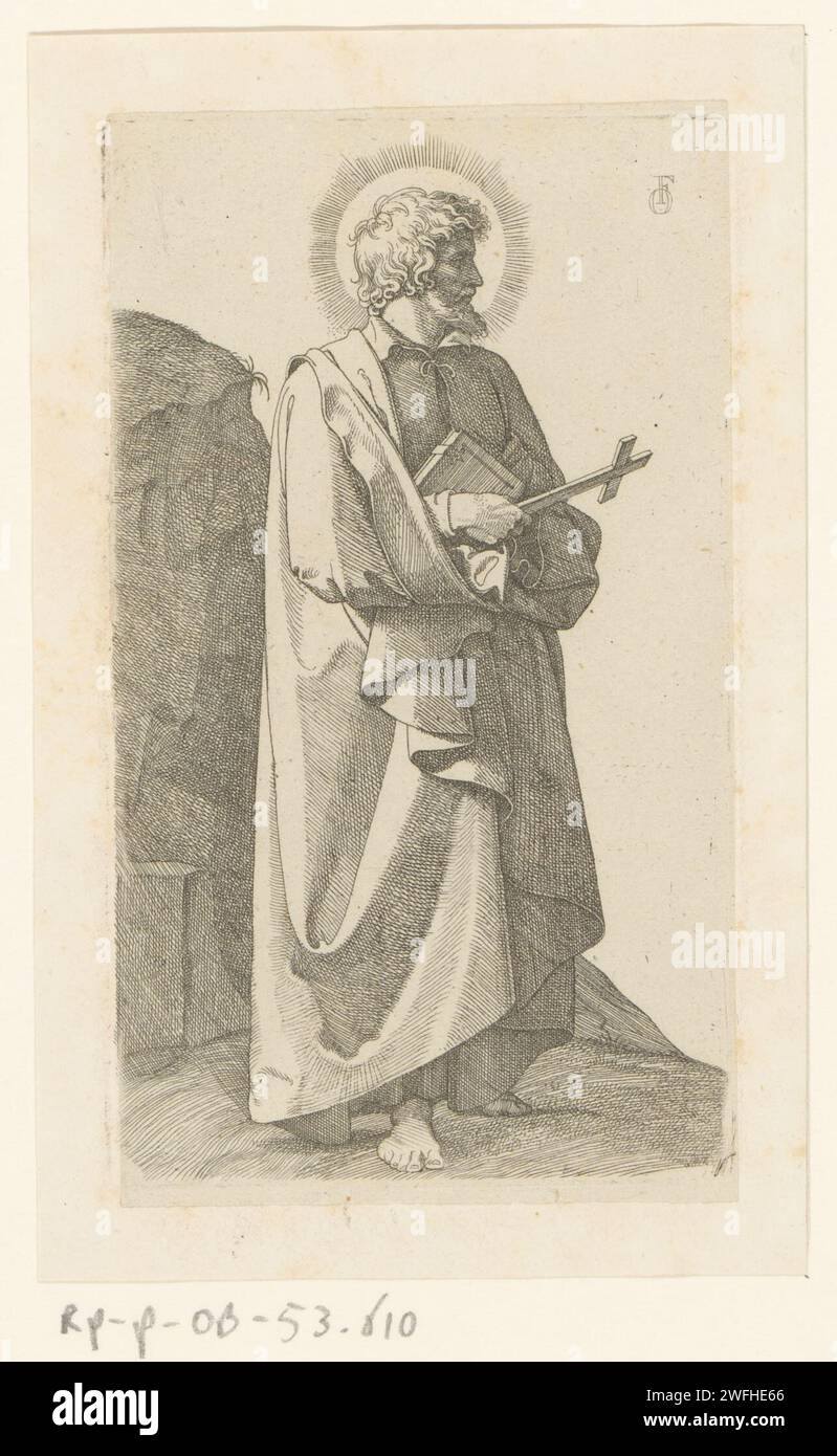 Apôtre Filippus, Johann Friedrich Overbeck, 1799 - 1869 papier gravure de l'apôtre Philippe ; attributs possibles : livre, croix, plat avec serpent, lance, rouleau, pierre, épée Banque D'Images