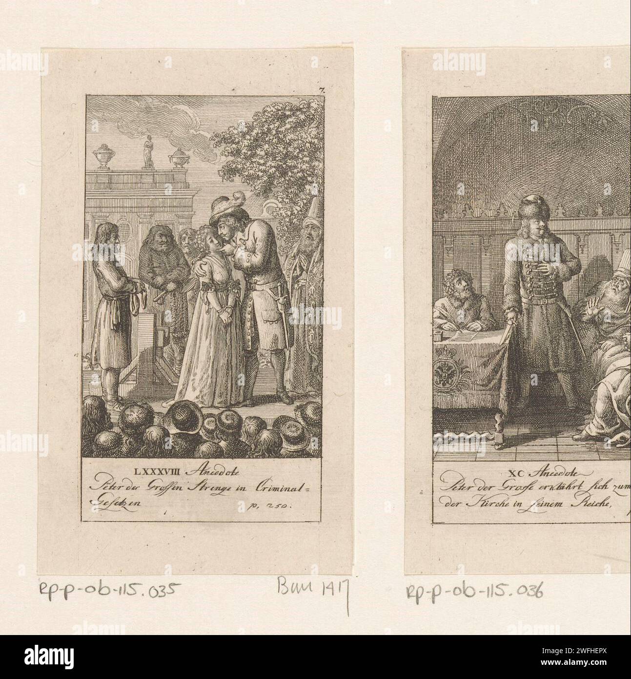 Pierre le Grand Kusten la femme condamnée, Daniel Nikolaus Chodowiecki, 1789 estampes les estampes sont numérotées en haut à droite. Avec légende et référence de page en allemand. Imprimeur : Berlinpublisher : Göttingen papier gravure Histoire. (amoureux) s'embrassant. (personne condamnée à mort) sur le chemin de l'échafaudage ou du lieu d'exécution Banque D'Images